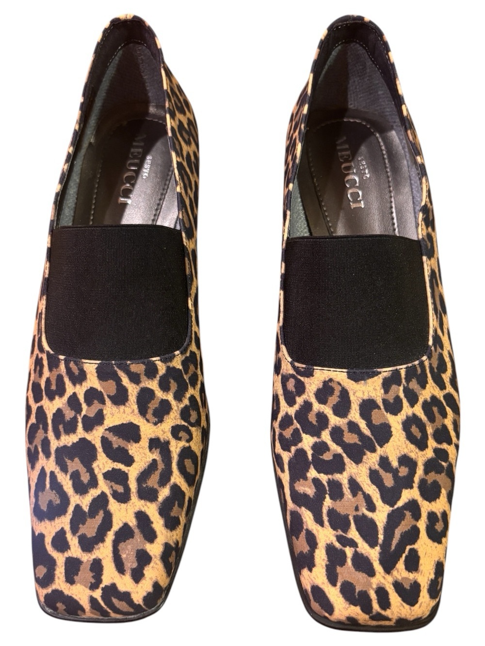 Sesto Meucci Leopard Print Slip-On Loafers in Black and Tan size 8